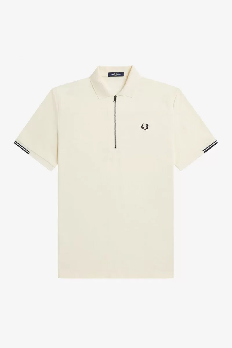 fred perry herrpikétröja med halv dragkedja beige
