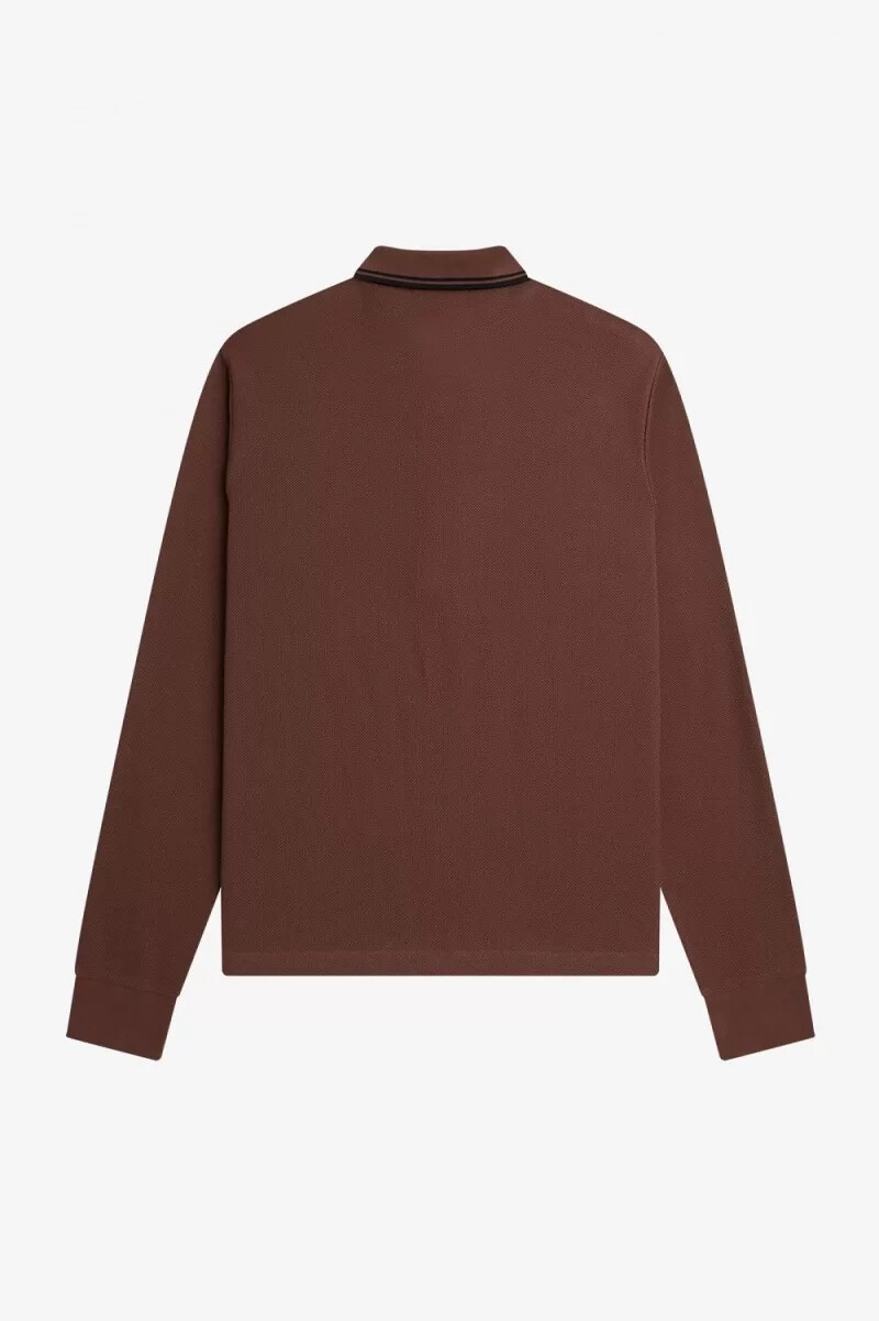 fred perry honeycomb cotton långärmad herrpikétröja whiskybrun