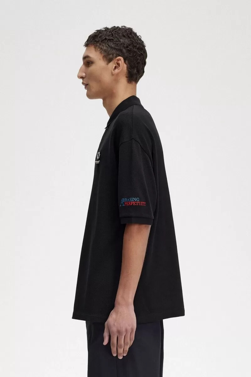 fred perry broderad herr pikétröja svart