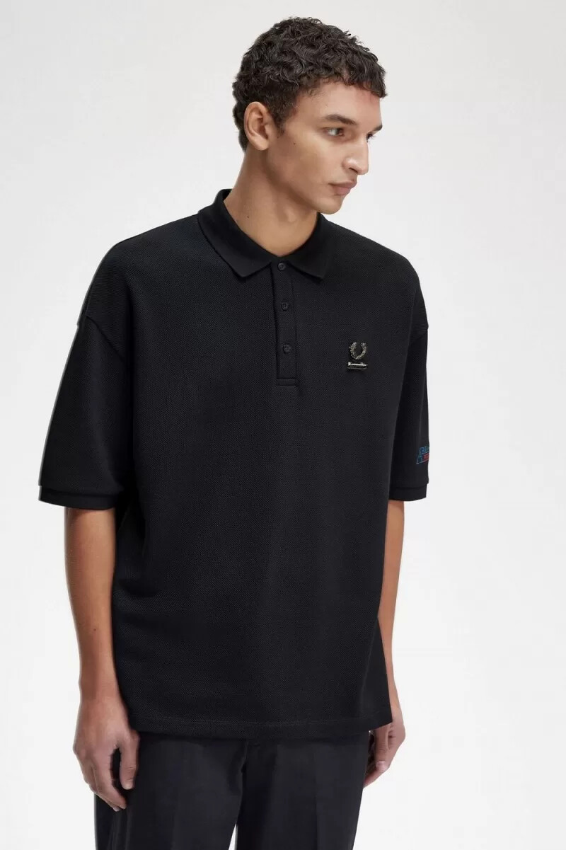 fred perry broderad herr pikétröja svart