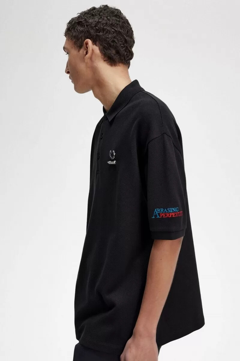 fred perry broderad herr pikétröja svart