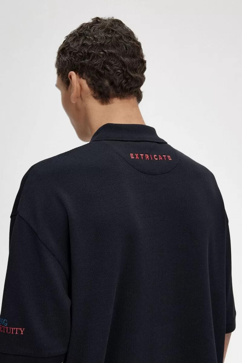 fred perry broderad herr pikétröja svart
