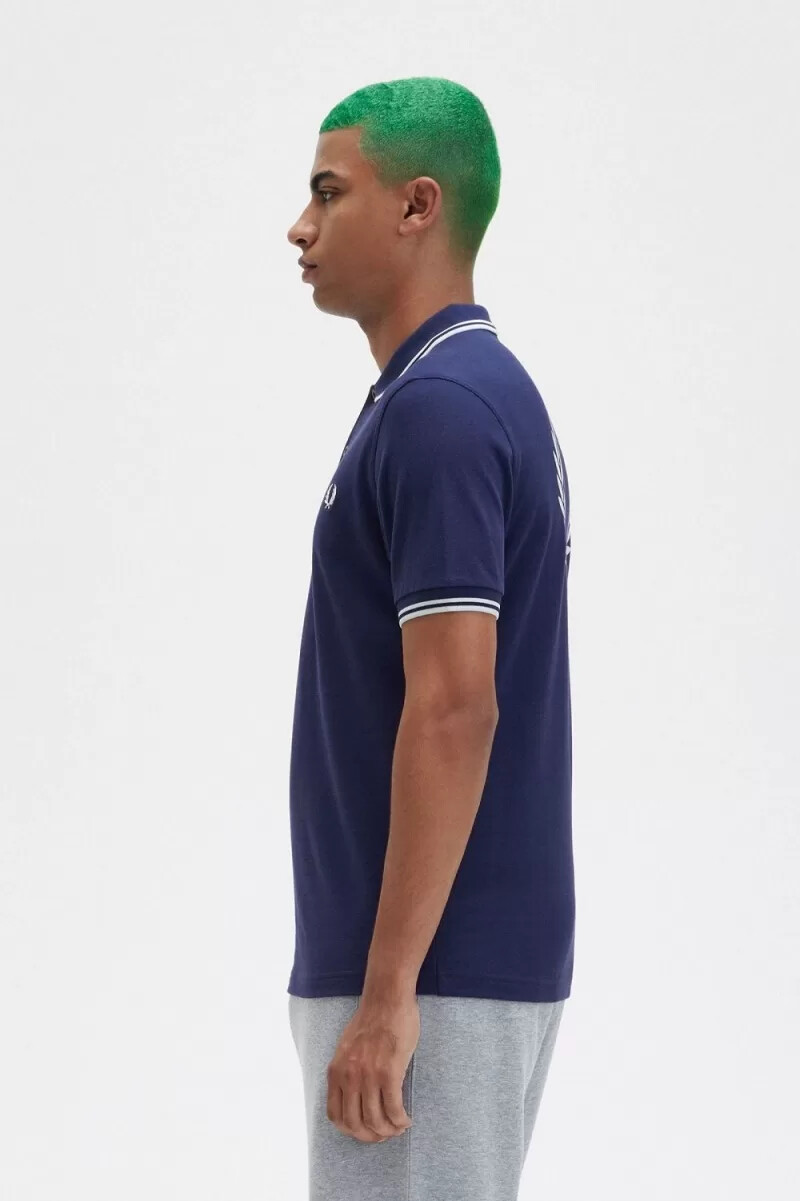 fred perry back graphic herr pikétröja marinblå