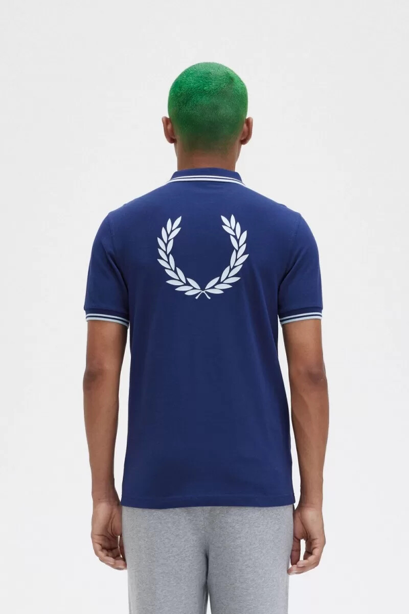 fred perry back graphic herr pikétröja marinblå