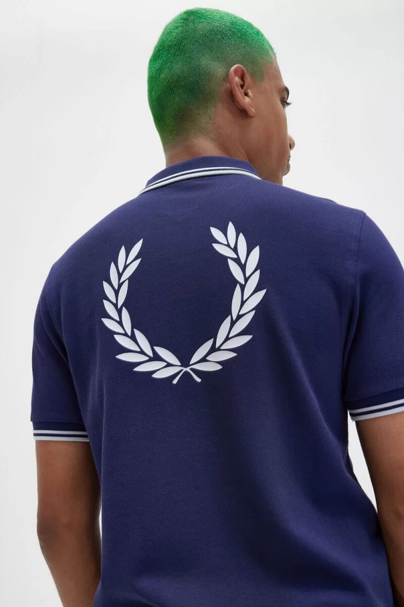 fred perry back graphic herr pikétröja marinblå