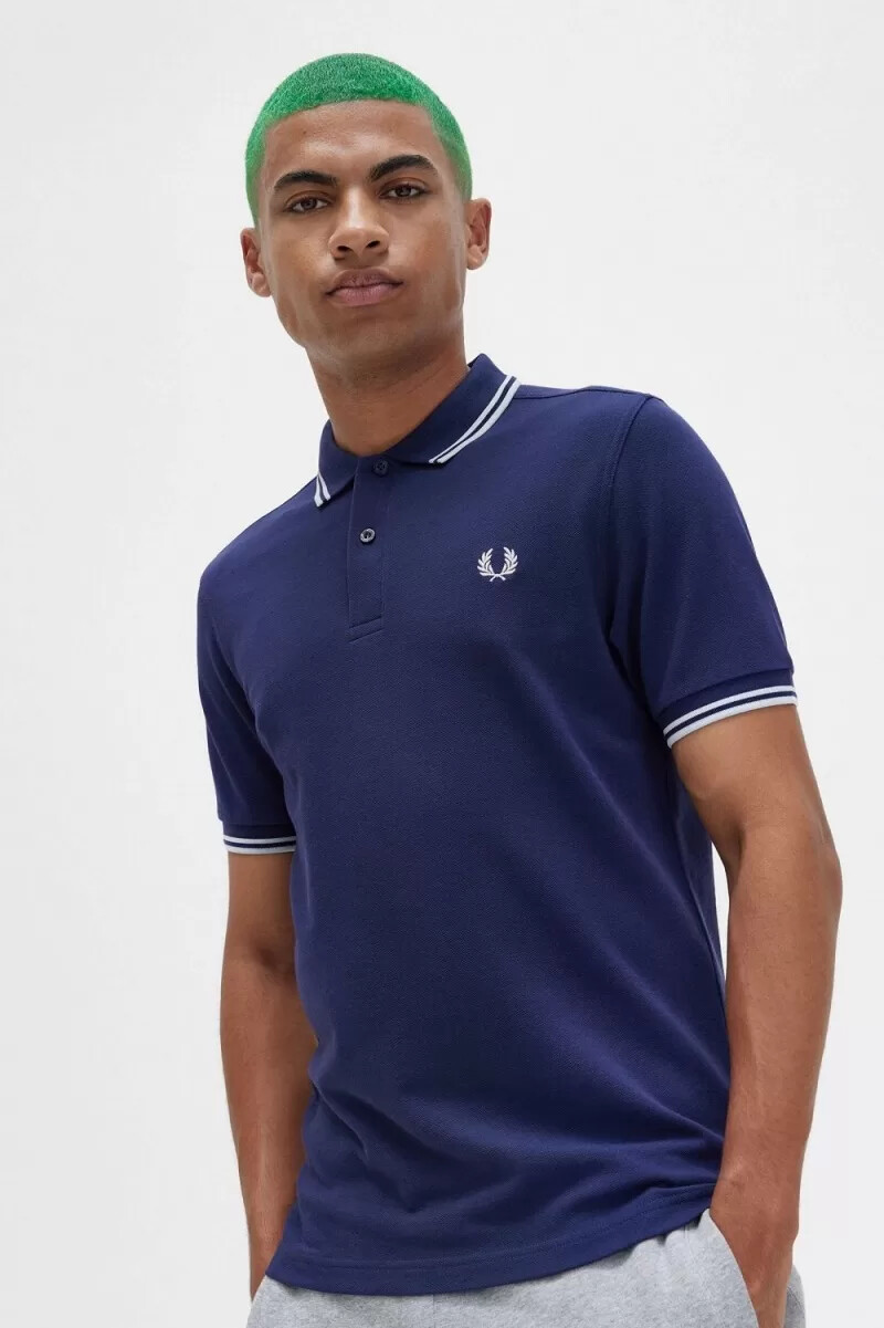 fred perry back graphic herr pikétröja marinblå