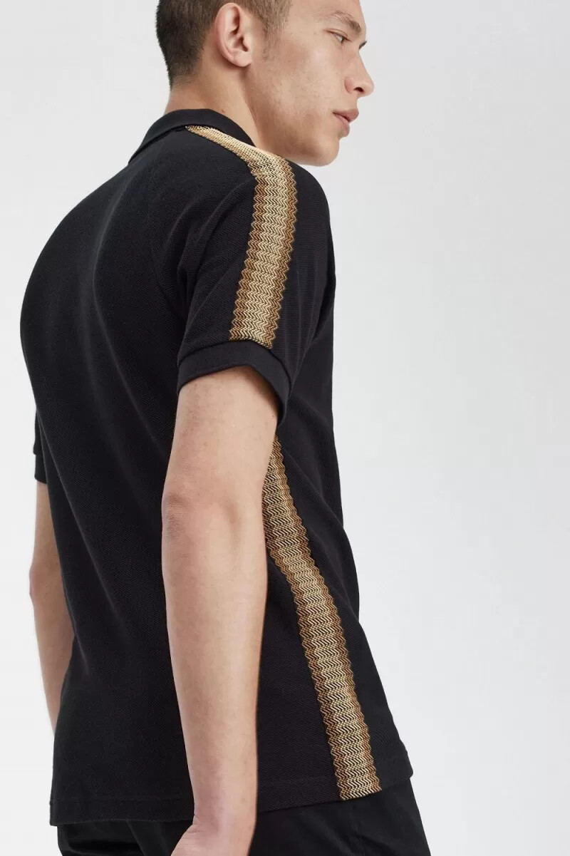 fred perry honeycomb taped herr pikétröja svart