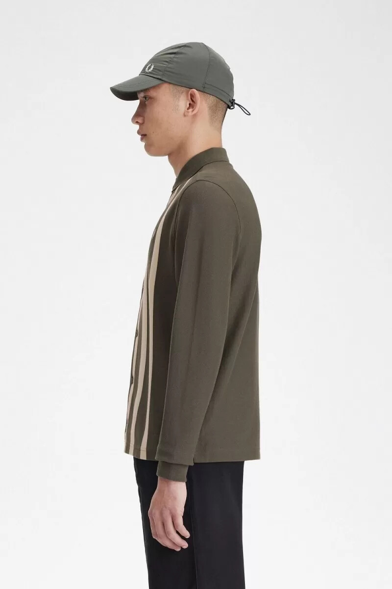fred perry gradient randig långärmad herrpikétröja field green