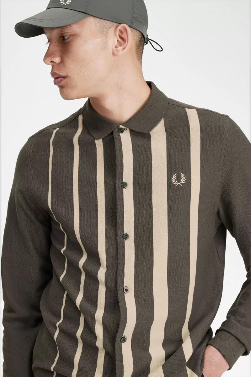 fred perry gradient randig långärmad herrpikétröja field green