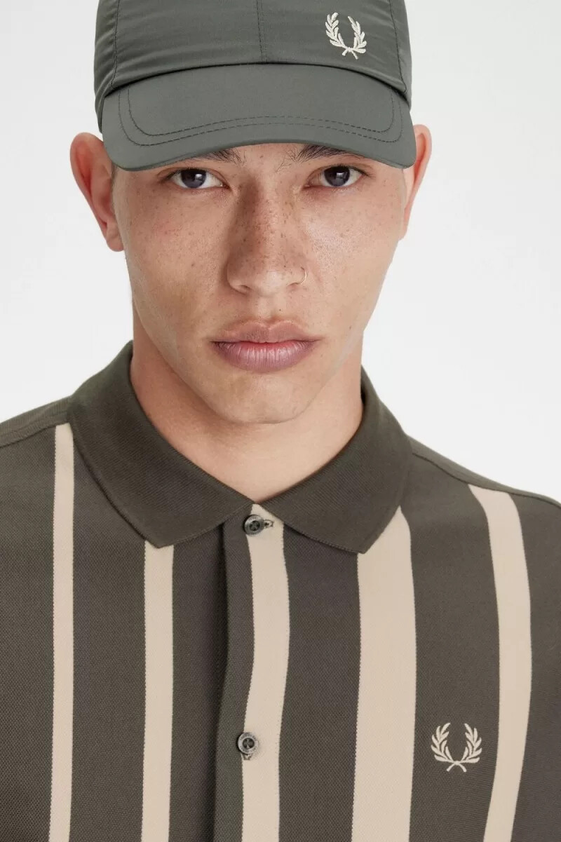 fred perry gradient randig långärmad herrpikétröja field green