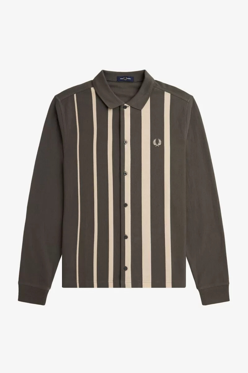 fred perry gradient randig långärmad herrpikétröja field green