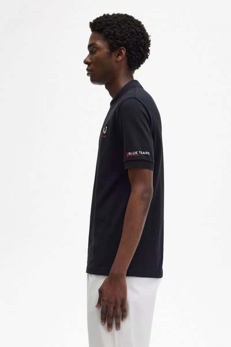 fred perry mönstrade Ärmar herr pikétröja svart
