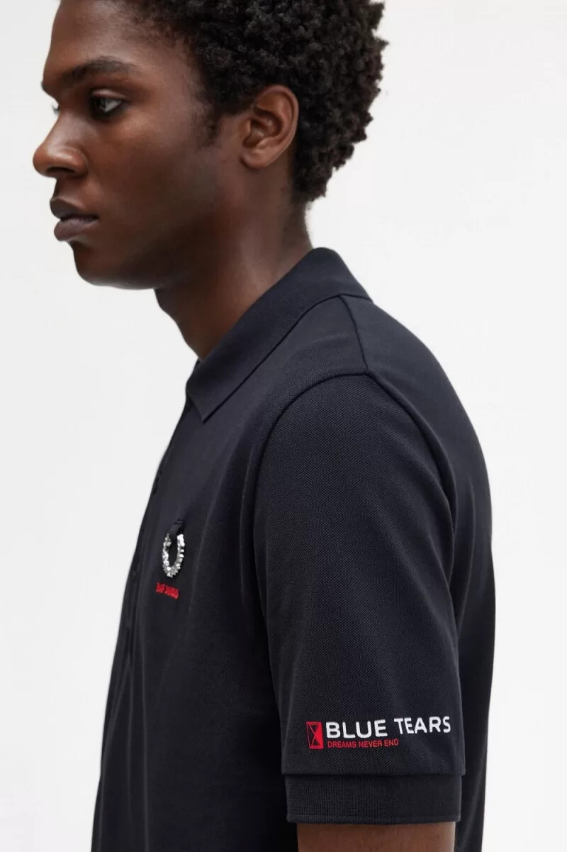 fred perry mönstrade Ärmar herr pikétröja svart