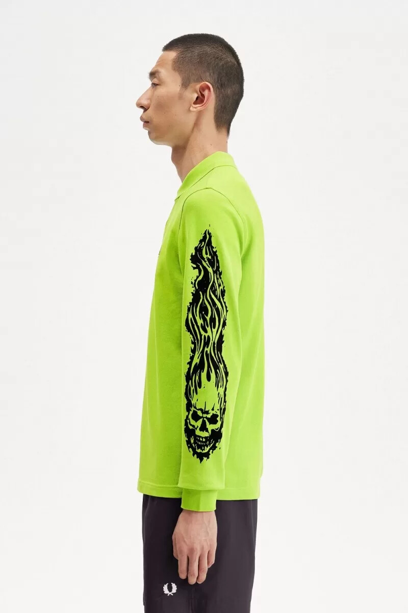 fred perry noongoons långärmad pikétröja för män limegrön