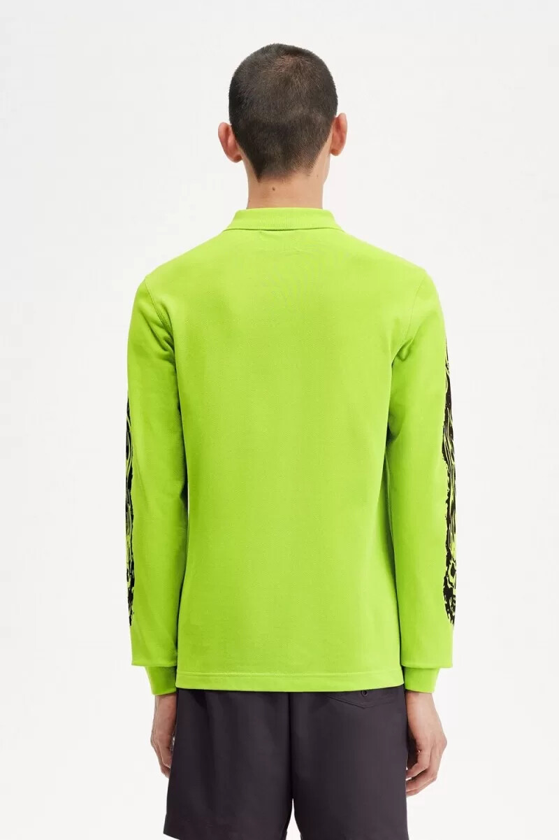 fred perry noongoons långärmad pikétröja för män limegrön