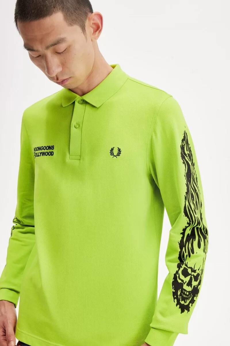 fred perry noongoons långärmad pikétröja för män limegrön
