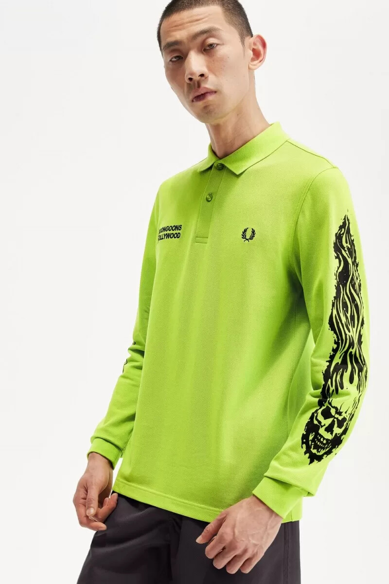 fred perry noongoons långärmad pikétröja för män limegrön