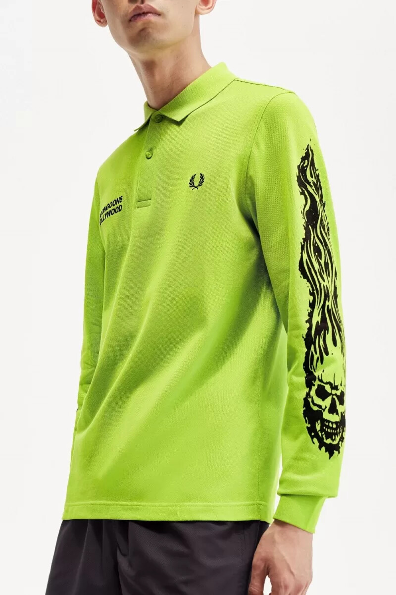 fred perry noongoons långärmad pikétröja för män limegrön