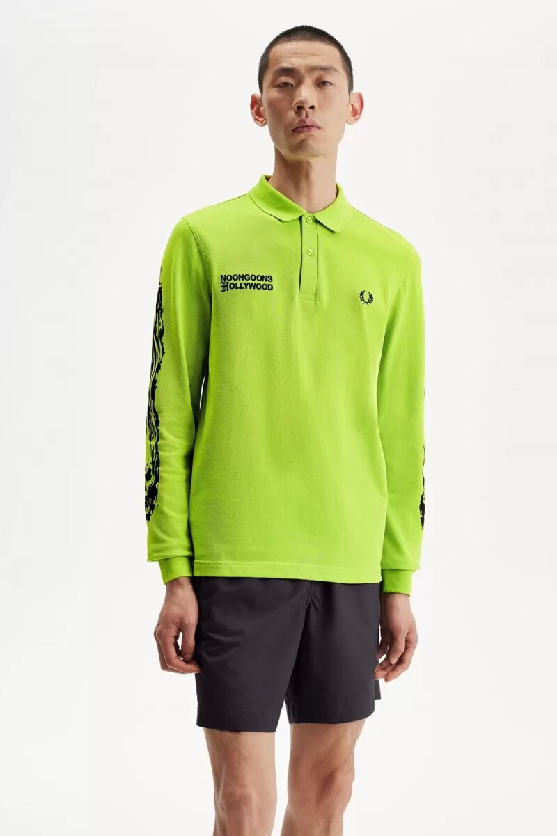 fred perry noongoons långärmad pikétröja för män limegrön