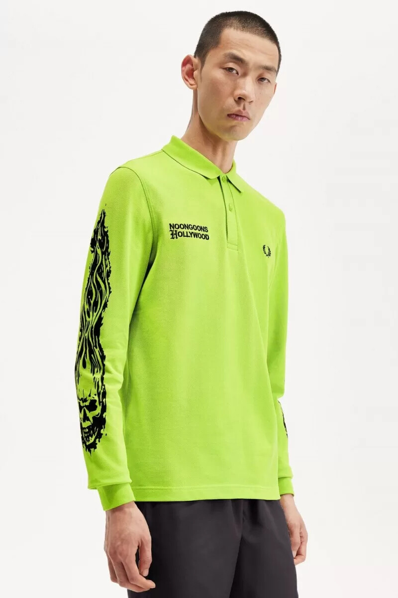 fred perry noongoons långärmad pikétröja för män limegrön