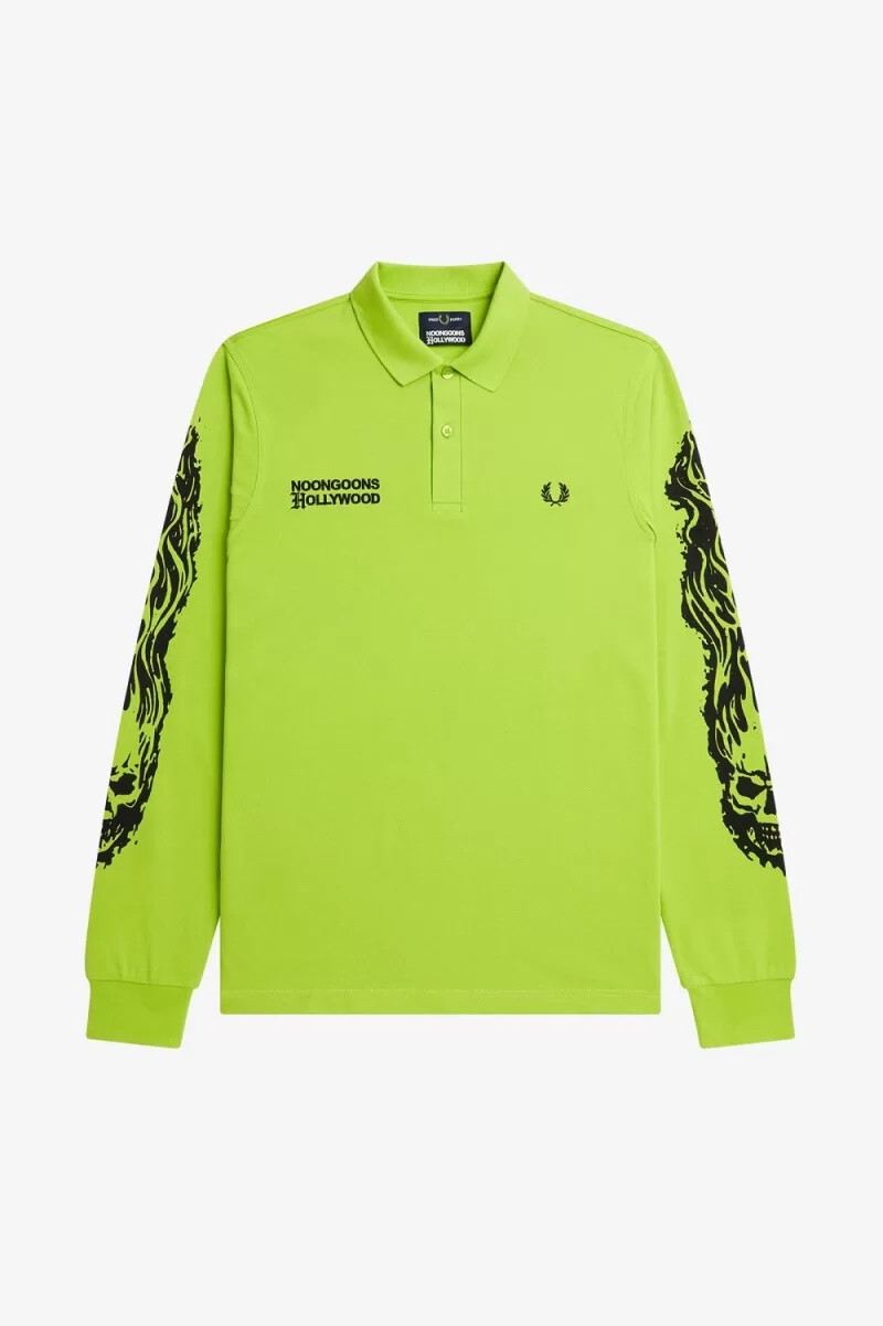 fred perry noongoons långärmad pikétröja för män limegrön