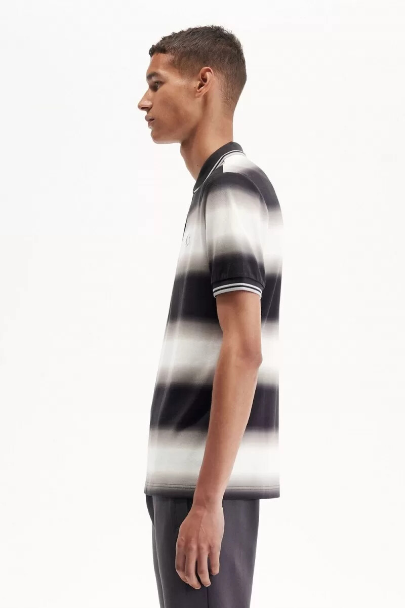 fred perry gradient randig herrpoloskjorta snövit