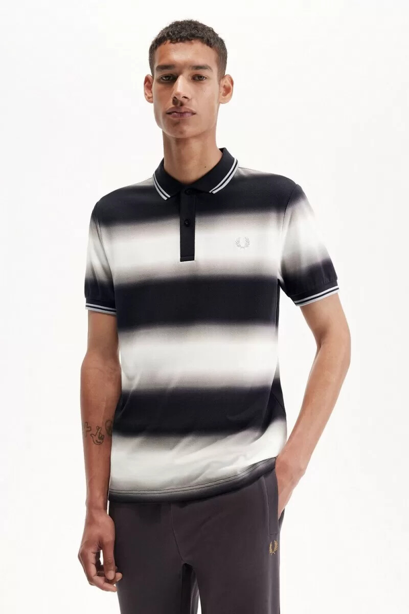 fred perry gradient randig herrpoloskjorta snövit