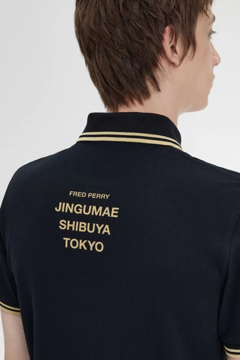 fred perry tokyo m12 herr pikétröja svart champagne