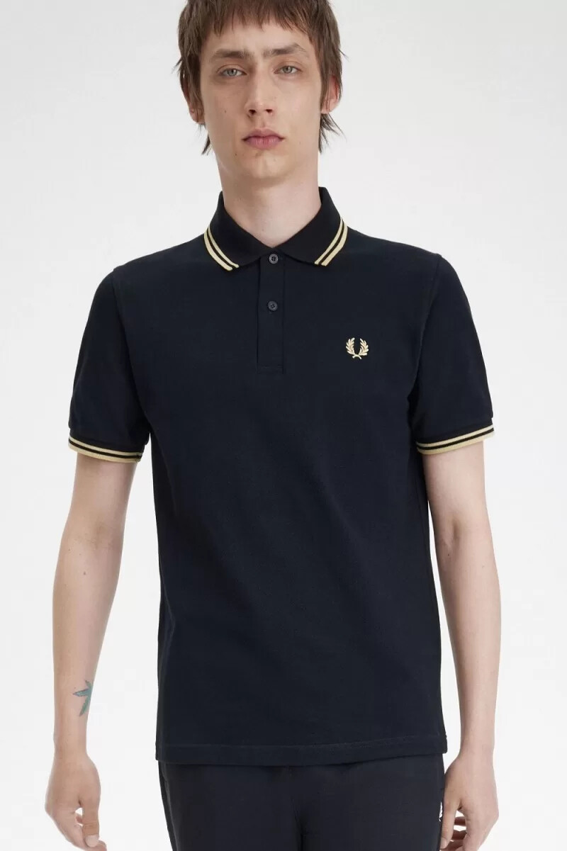 fred perry tokyo m12 herr pikétröja svart champagne