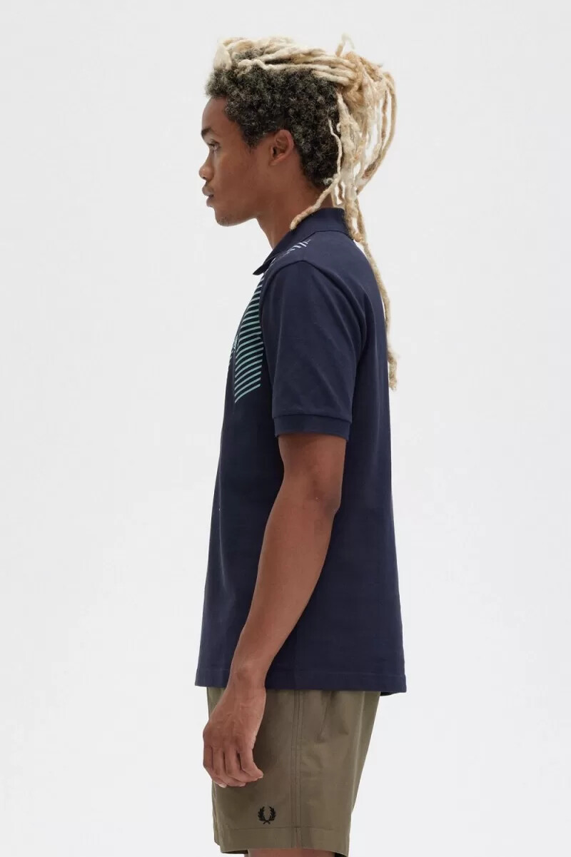 fred perry glitch stripe herr pikétröja marinblå