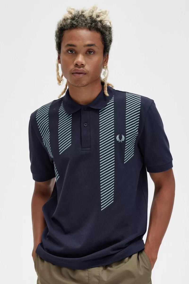fred perry glitch stripe herr pikétröja marinblå