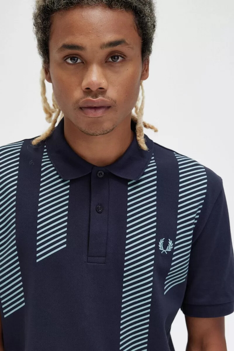 fred perry glitch stripe herr pikétröja marinblå
