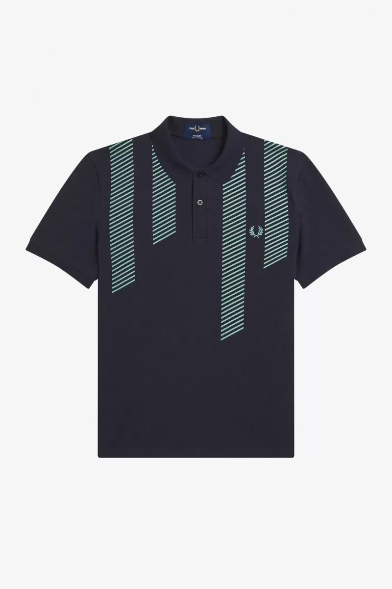 fred perry glitch stripe herr pikétröja marinblå
