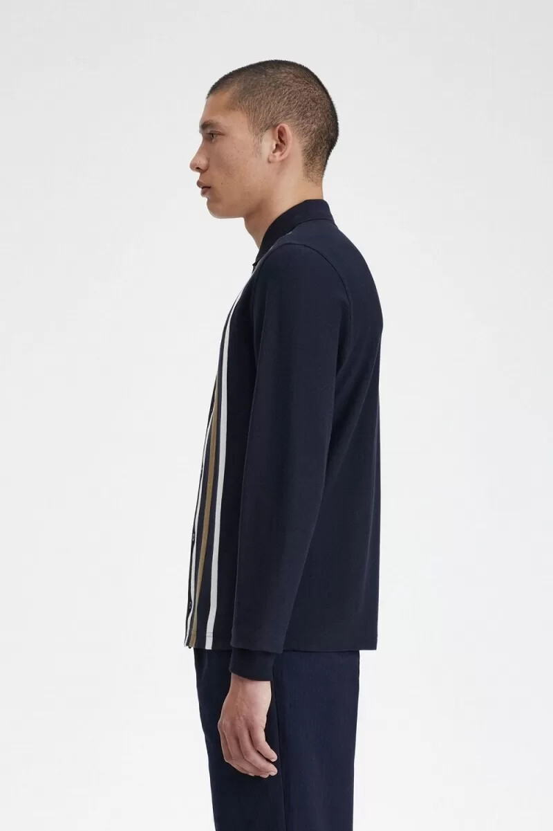fred perry gradient randig långärmad herrpikétröja marinblå