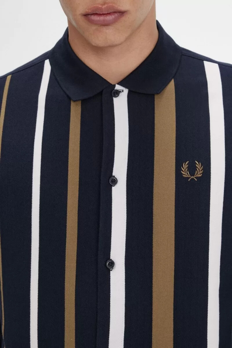 fred perry gradient randig långärmad herrpikétröja marinblå