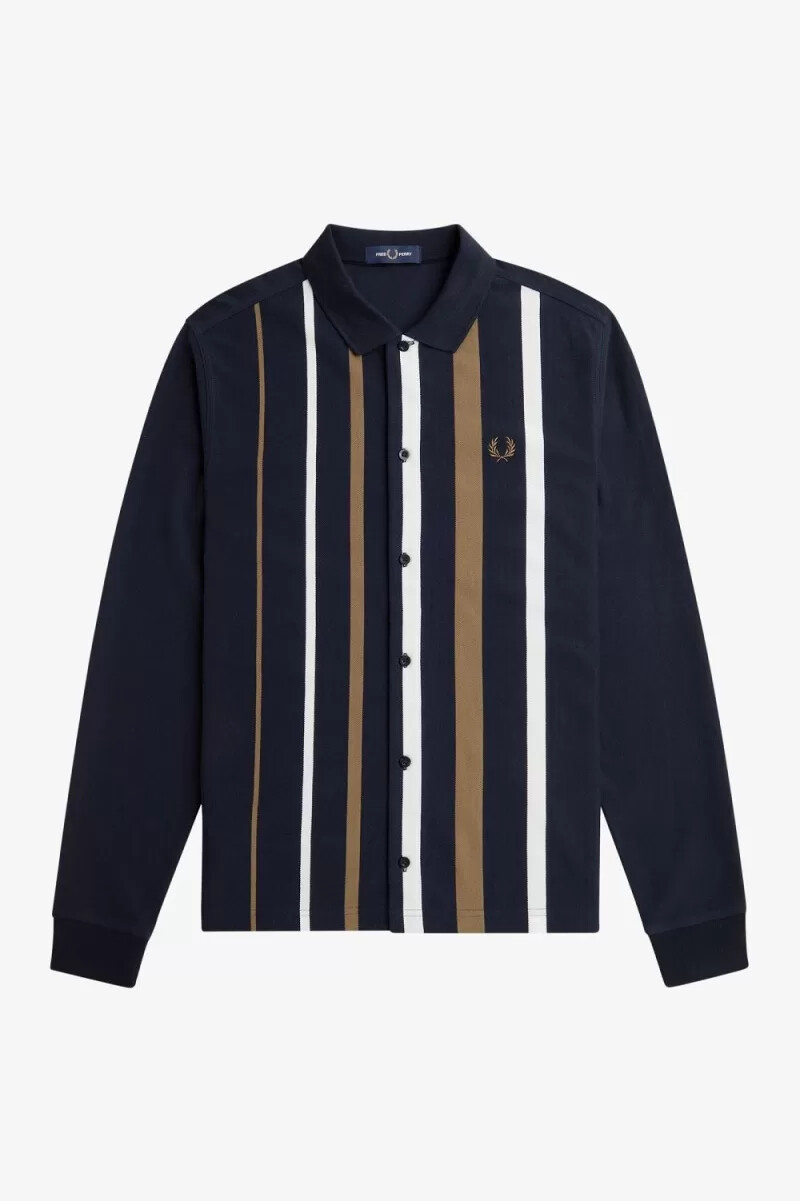 fred perry gradient randig långärmad herrpikétröja marinblå