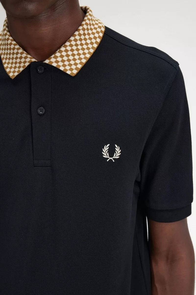 fred perry checkerboard collar herr pikétröja svart