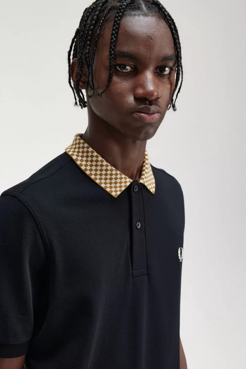 fred perry checkerboard collar herr pikétröja svart