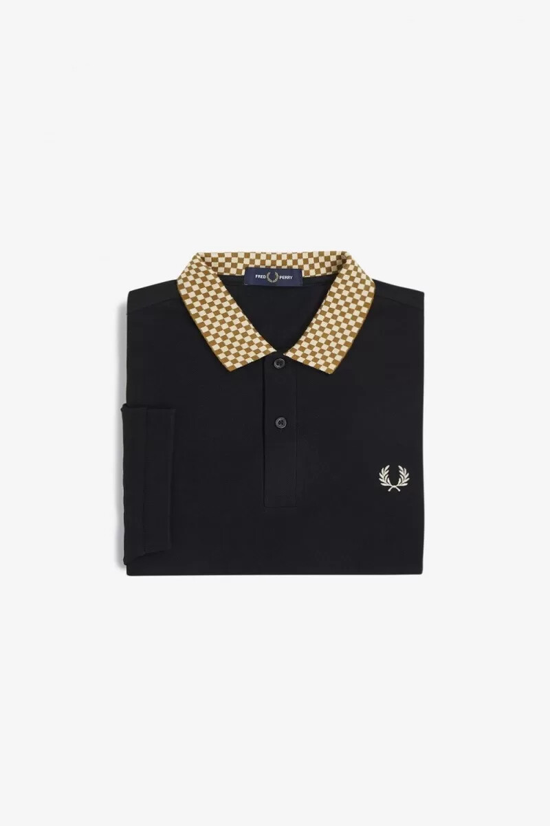 fred perry checkerboard collar herr pikétröja svart