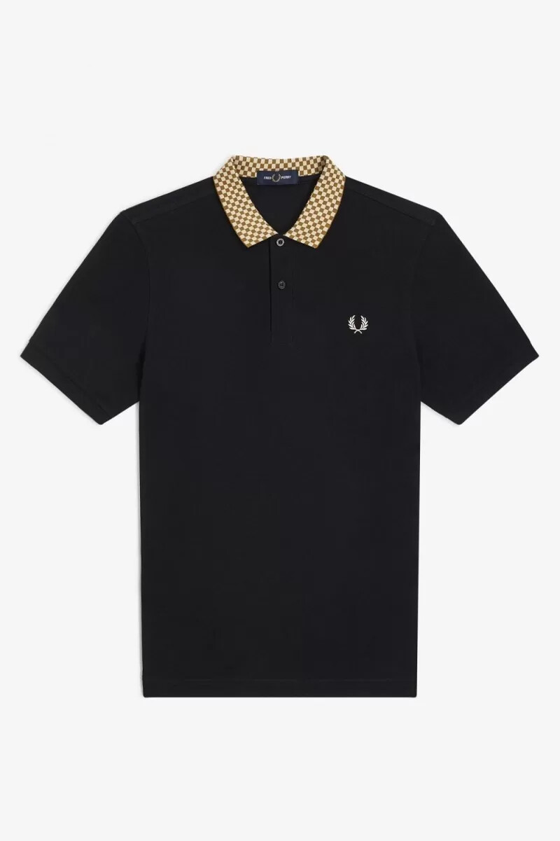 fred perry checkerboard collar herr pikétröja svart