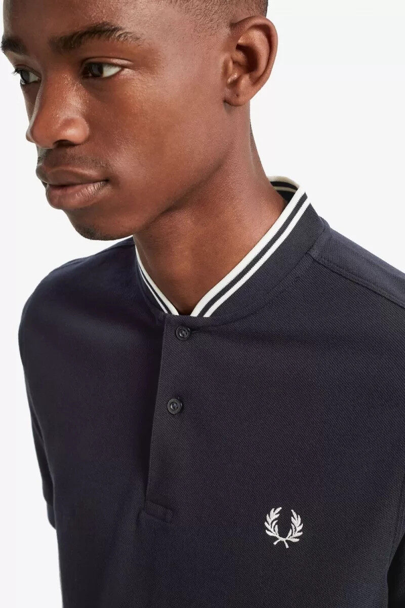 fred perry bomber collar herr pikétröja marinblå