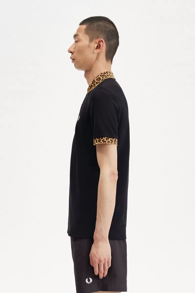 fred perry noongoons leopardmönstrad pikétröja för män svart