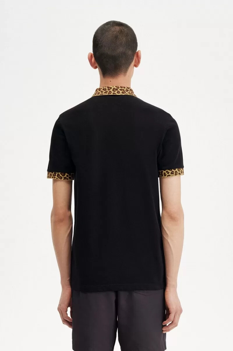 fred perry noongoons leopardmönstrad pikétröja för män svart