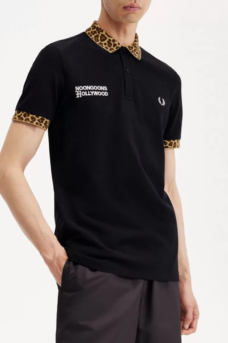 fred perry noongoons leopardmönstrad pikétröja för män svart