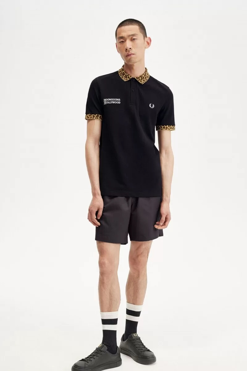 fred perry noongoons leopardmönstrad pikétröja för män svart