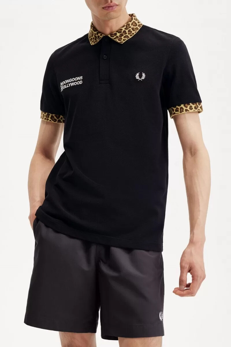 fred perry noongoons leopardmönstrad pikétröja för män svart