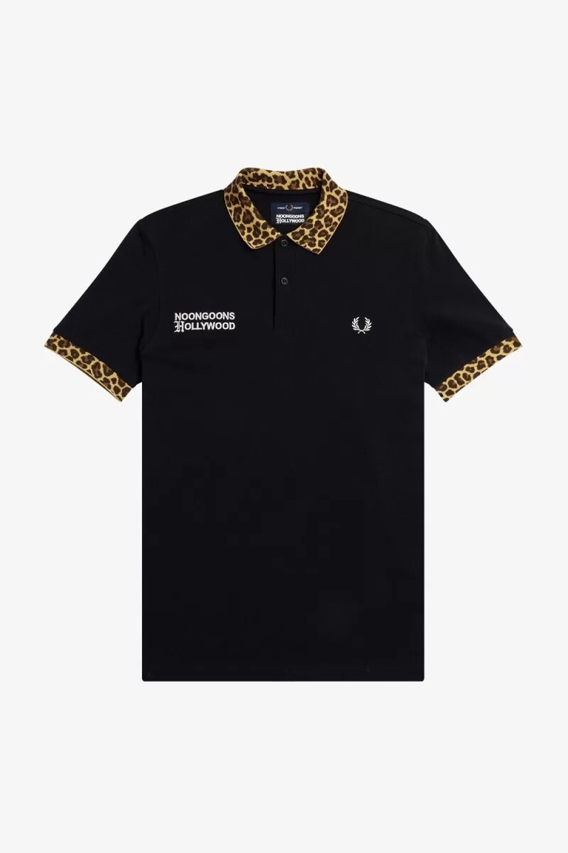 fred perry noongoons leopardmönstrad pikétröja för män svart