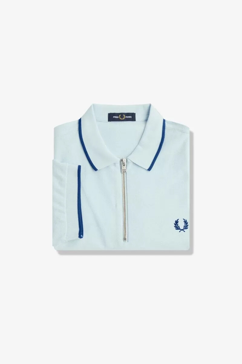 fred perry crepe pique zip neck herrpoloskjorta ljusblå