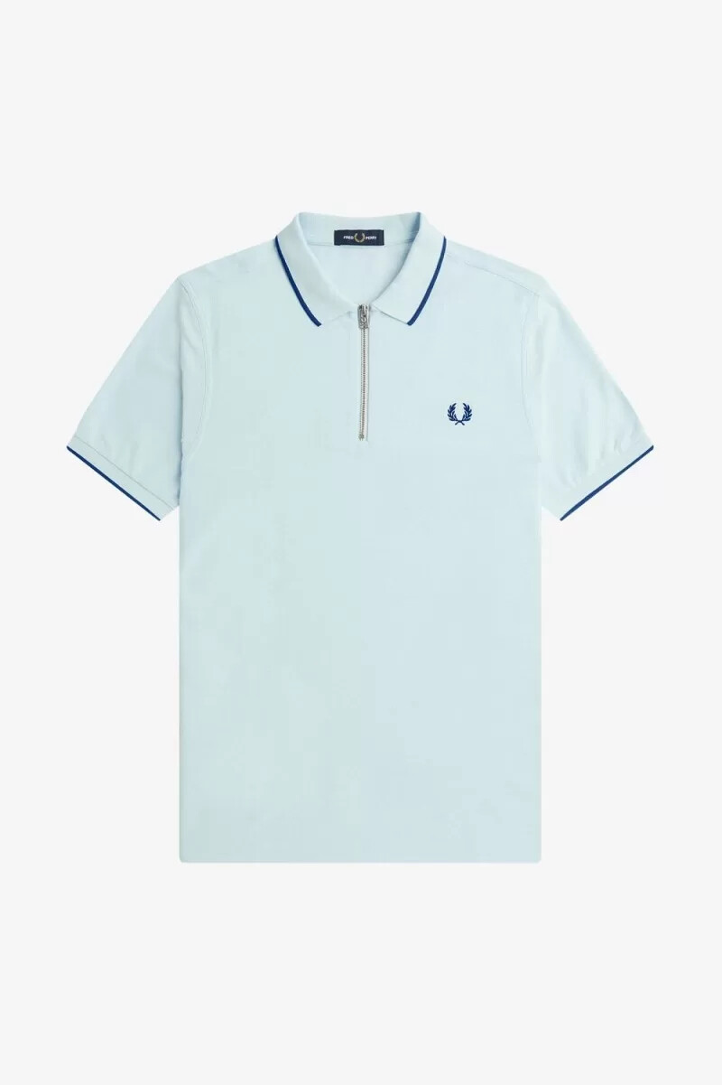 fred perry crepe pique zip neck herrpoloskjorta ljusblå