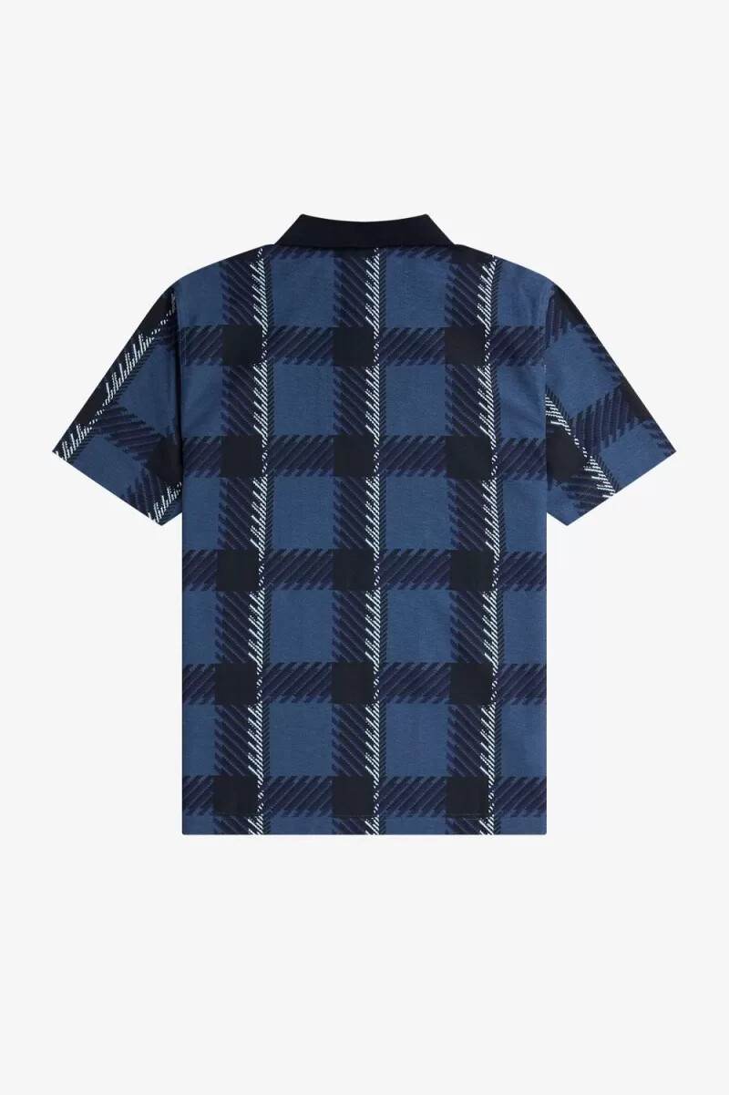 fred perry glitch tartan zip neck herr pikétröja midnattsblå
